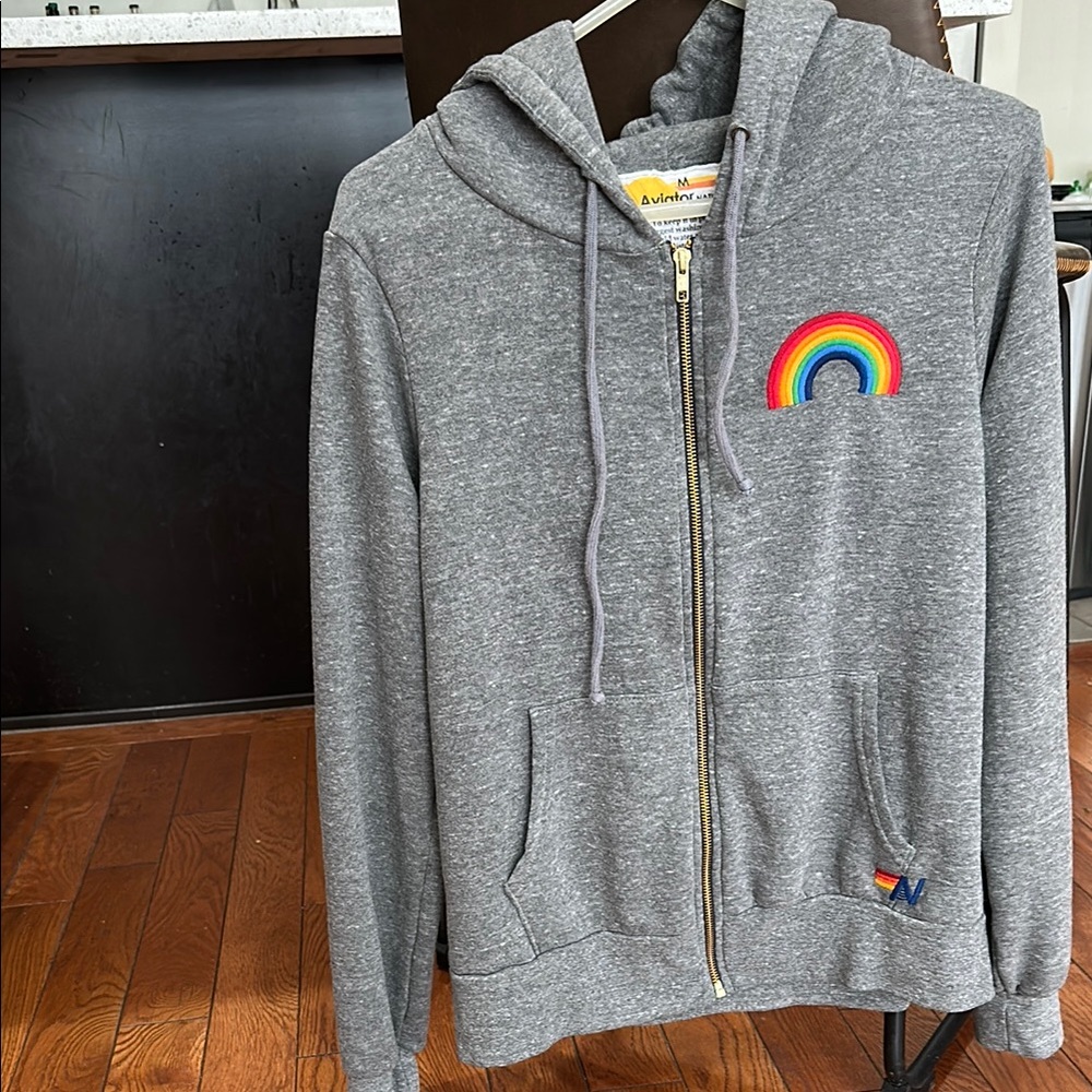 Aviator Nation Sz M Gray Hoodie with Rainbow Patch